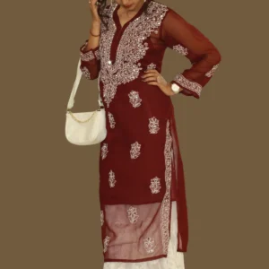 Chikankari Kurti Maroon